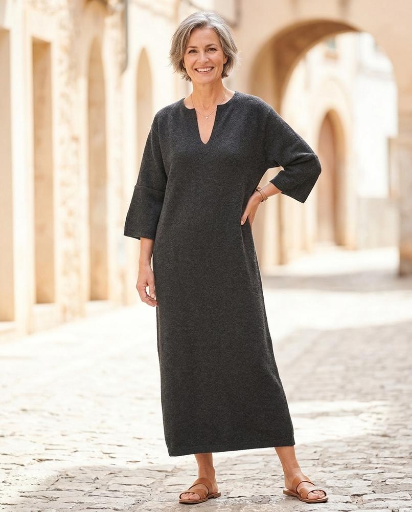 ExpressOutlet24 - Vizan | Loose-Fit V-Notch Dress Women