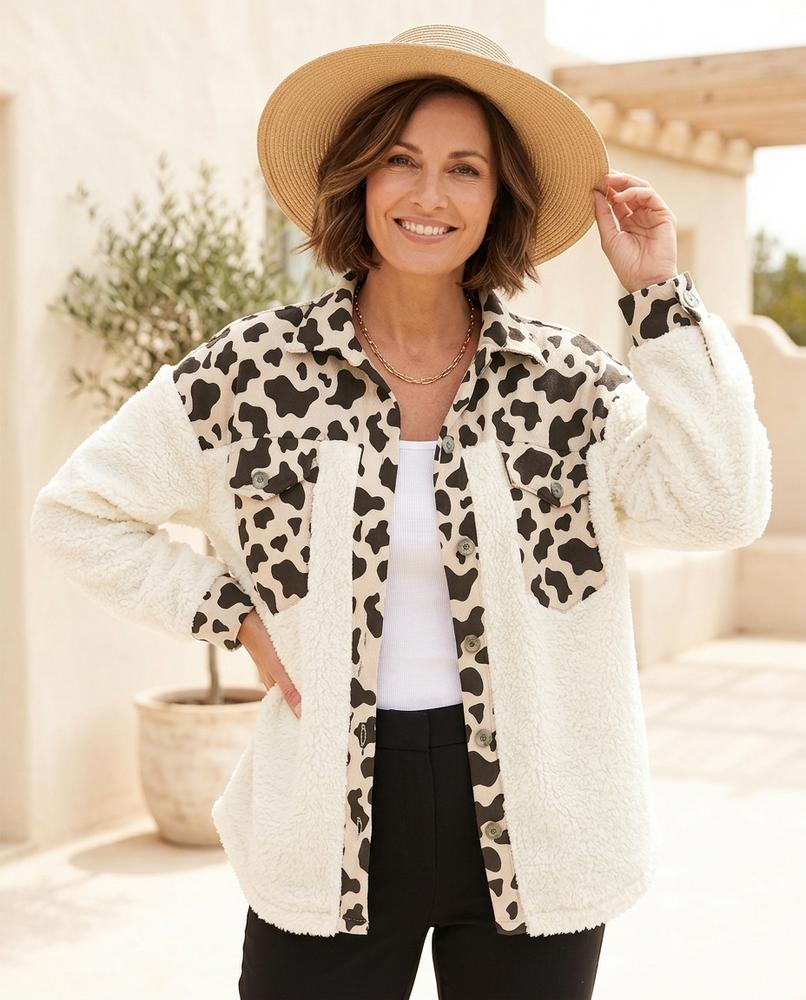 ExpressOutlet24 - Makar | Cow-Print Fleece Jacket Women