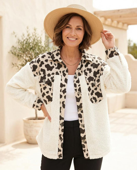 ExpressOutlet24 - Makar | Cow-Print Fleece Jacket Women