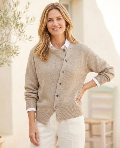 ExpressOutlet24 - Lasen | Asymmetrical Button-Up Knit Cardigan Women