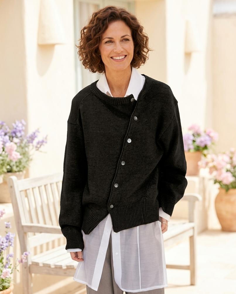 ExpressOutlet24 - Lasen | Asymmetrical Button-Up Knit Cardigan Women
