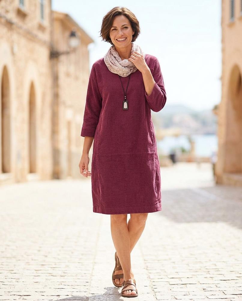 ExpressOutlet24 - Ellom | Corduroy Three-Quarter Sleeve Dress Women