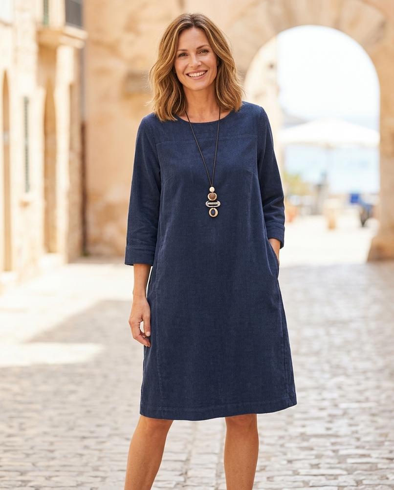 ExpressOutlet24 - Ellom | Corduroy Three-Quarter Sleeve Dress Women