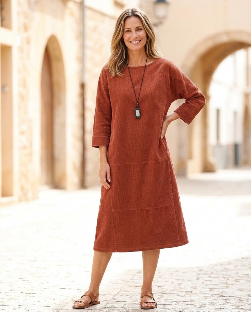 ExpressOutlet24 - Ellom | Corduroy Three-Quarter Sleeve Dress Women