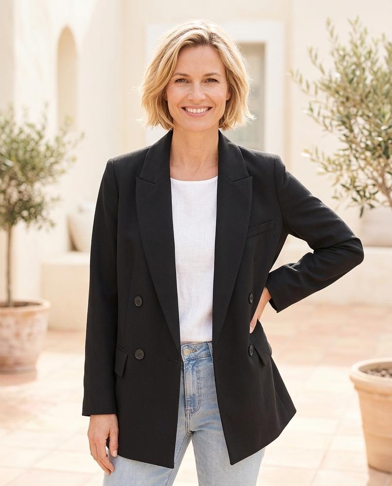 ExpressOutlet24 - Yodan | Double-Breasted Notched Lapel Blazer Women
