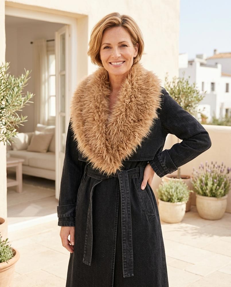 ExpressOutlet24 - Yorel | Belted Faux-Fur Collar Coat Women
