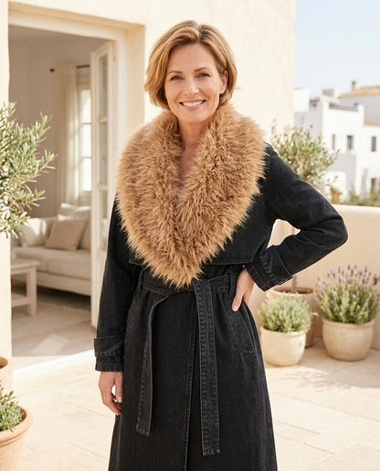 ExpressOutlet24 - Yorel | Belted Faux-Fur Collar Coat Women