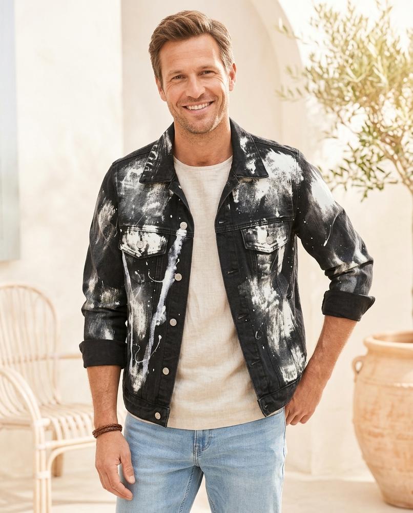 ExpressOutlet24 - Damir | Paint-Splatter Button-Front Denim Jacket Men