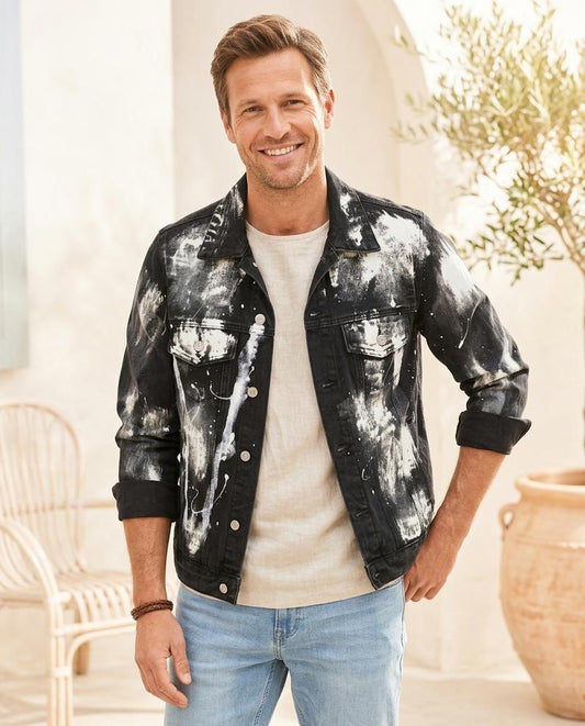 ExpressOutlet24 - Damir | Paint-Splatter Button-Front Denim Jacket Men