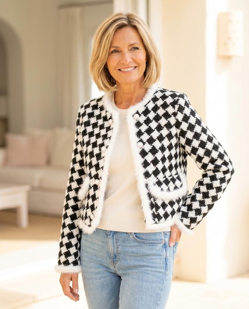ExpressOutlet24 - Elmir | Checkered Faux-Fur Trim Jacket Women