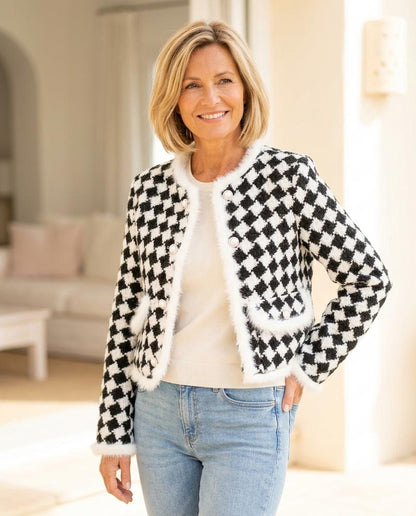ExpressOutlet24 - Elmir | Checkered Faux-Fur Trim Jacket Women