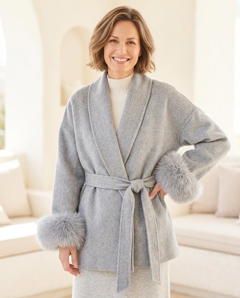 ExpressOutlet24 - Romar | Belted Fur-Cuff Coat Women