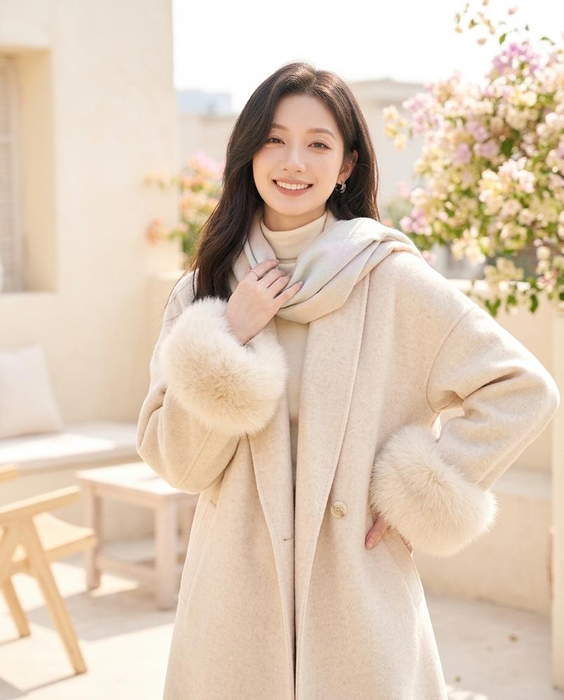 ExpressOutlet24 - Tisen | Open-Front Fur-Trimmed Coat Women