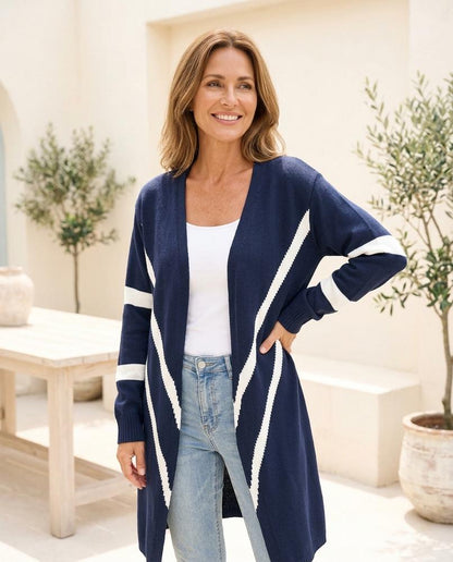 ExpressOutlet24 - Noven | Longline Striped Knit Cardigan Women