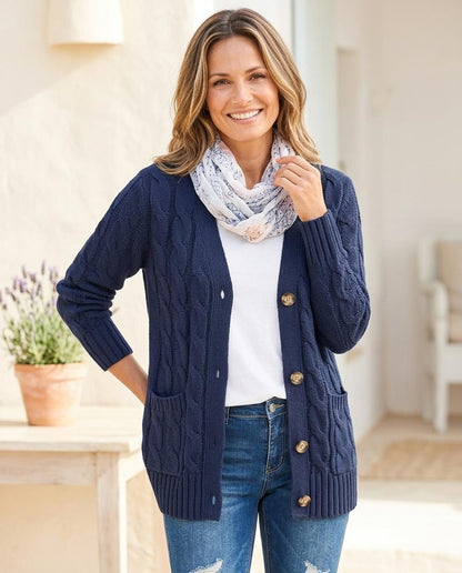 ExpressOutlet24 - Rasin | Cable-Knit Button-Front Knit Cardigan Women
