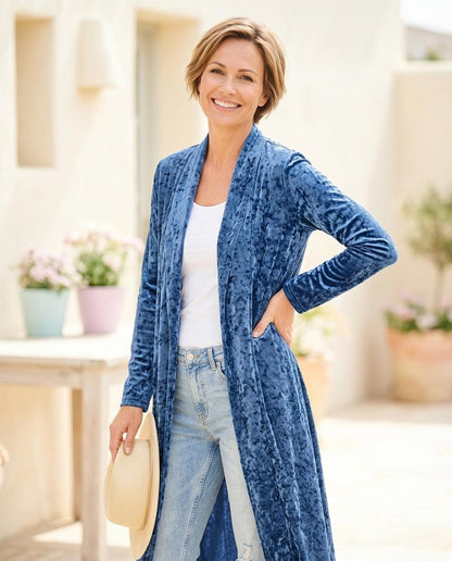 ExpressOutlet24 - Zasin | Crushed Velvet Longline Cardigan Women