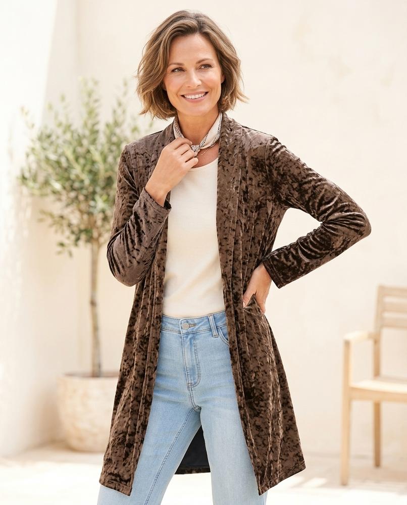 ExpressOutlet24 - Zasin | Crushed Velvet Longline Cardigan Women