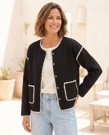 ExpressOutlet24 - Armel | Contrast-Trim Scalloped-Edge Knit Cardigan Women