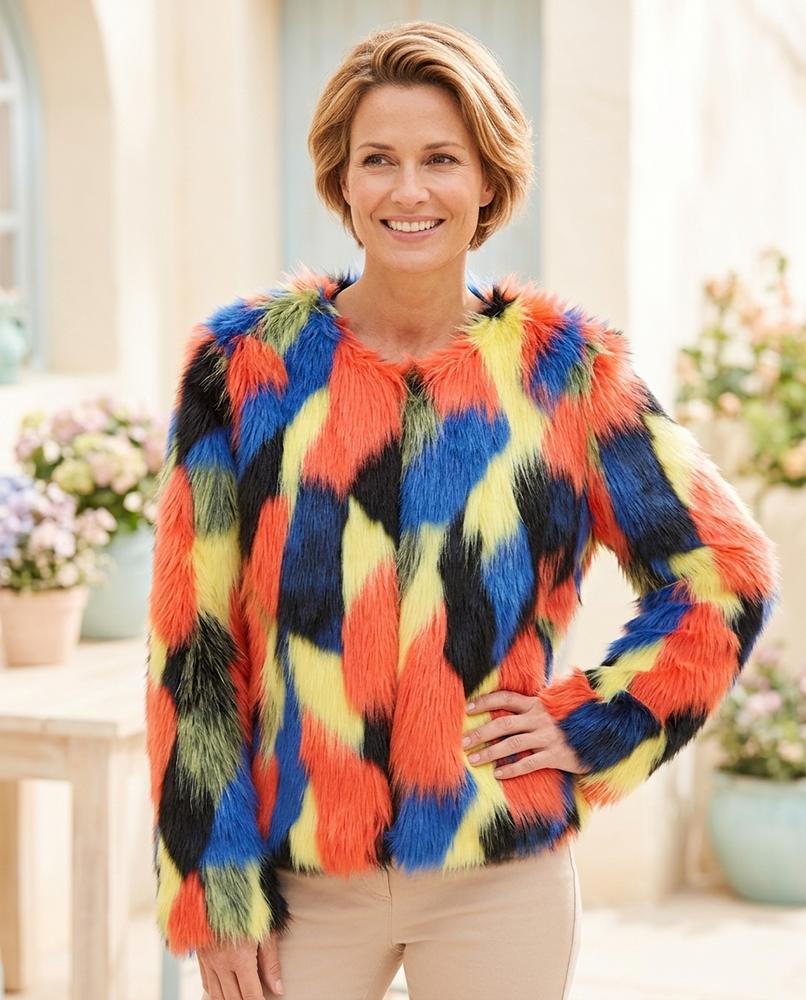 ExpressOutlet24 - Loron | Faux Fur Multicolor Jacket Women