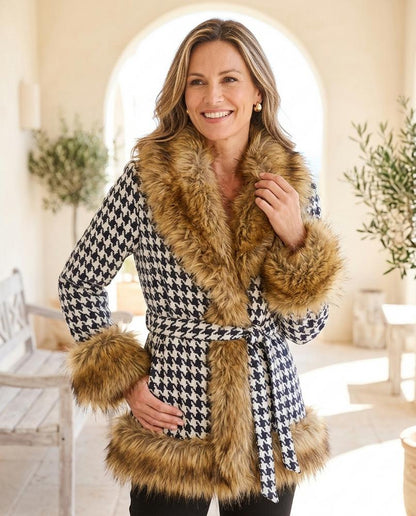ExpressOutlet24 - Lyram | Houndstooth Faux Fur-Trimmed Jacket Women