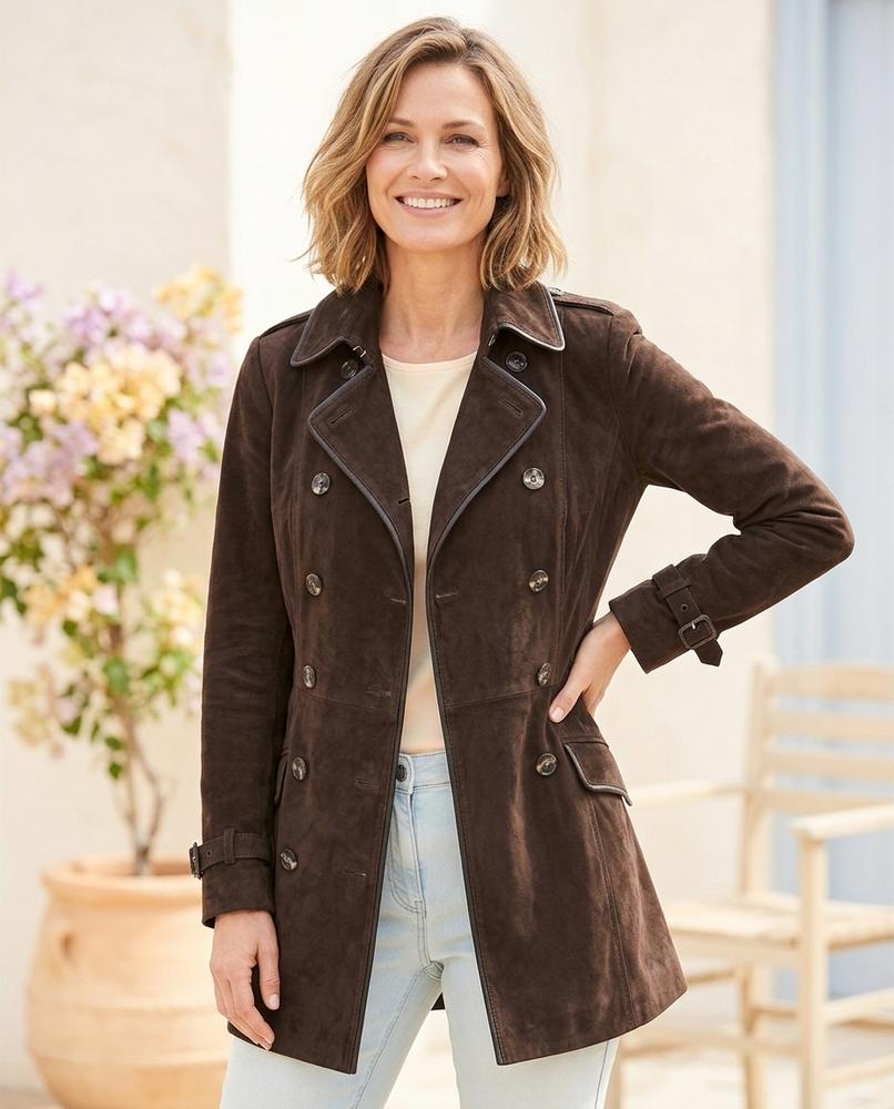 ExpressOutlet24 - Yokar | Double-Breasted Suede-Look Coat Women