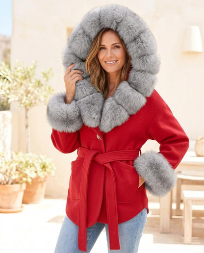 ExpressOutlet24 - Nilor | Fur-Trimmed Belted Coat Women
