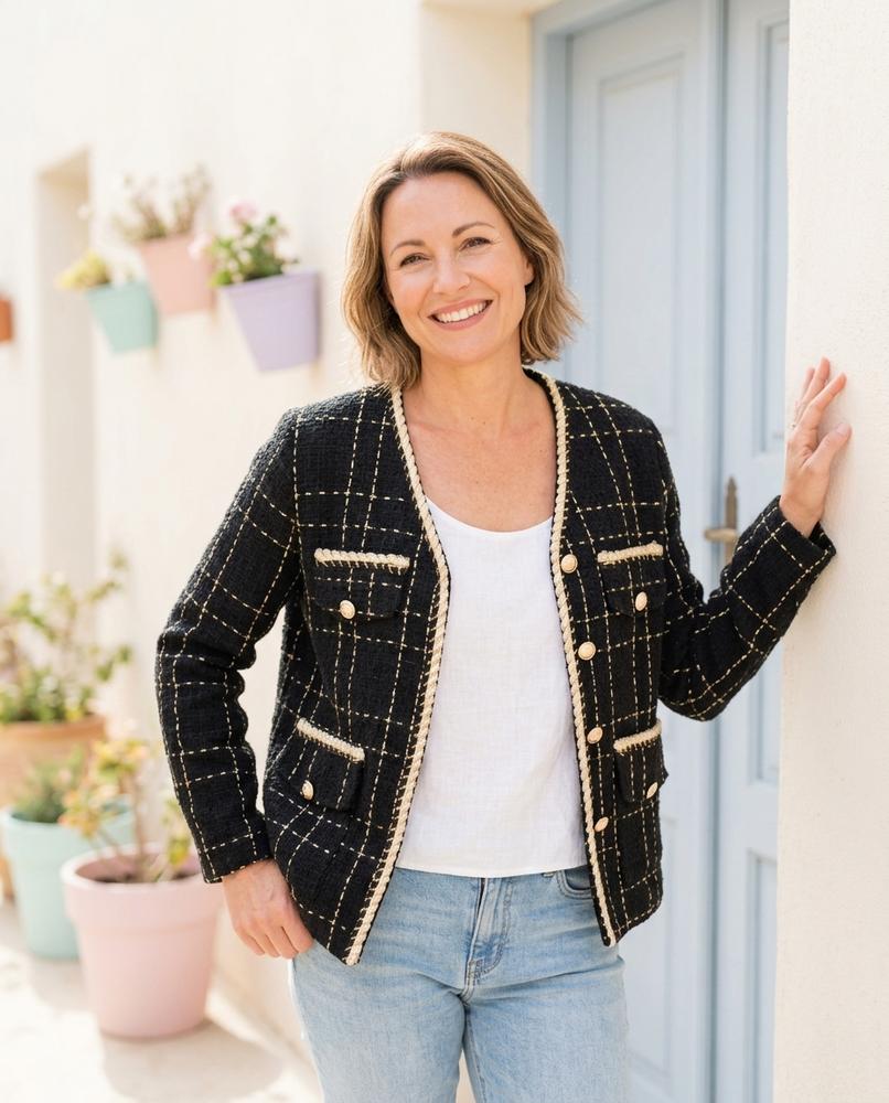 ExpressOutlet24 - Arvel | Checked Contrast-Trimmed Jacket Women