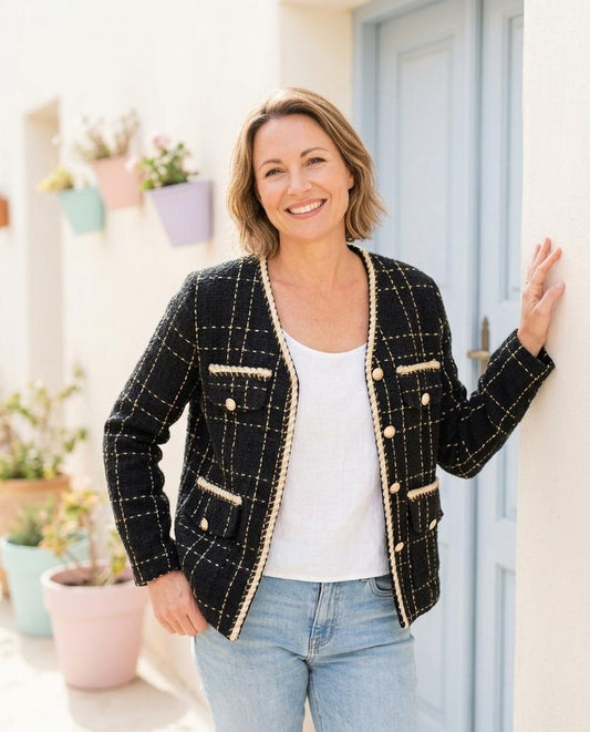 ExpressOutlet24 - Arvel | Checked Contrast-Trimmed Jacket Women