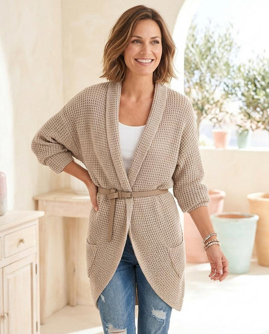 ExpressOutlet24 - Rimor | Waffle-Knit Shawl-Collar Knit Cardigan Women