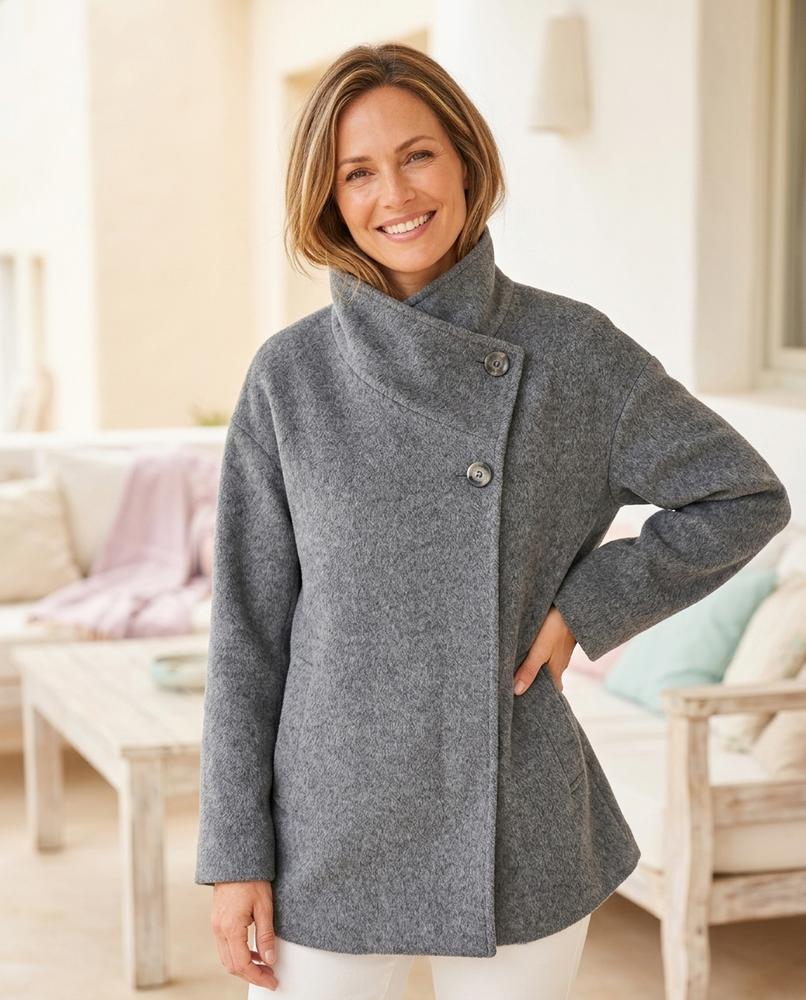 ExpressOutlet24 - Kator | Asymmetrical Funnel-Neck Coat Women