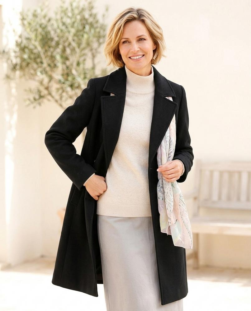 ExpressOutlet24 - Zesil | Black Notched Lapel Coat Women
