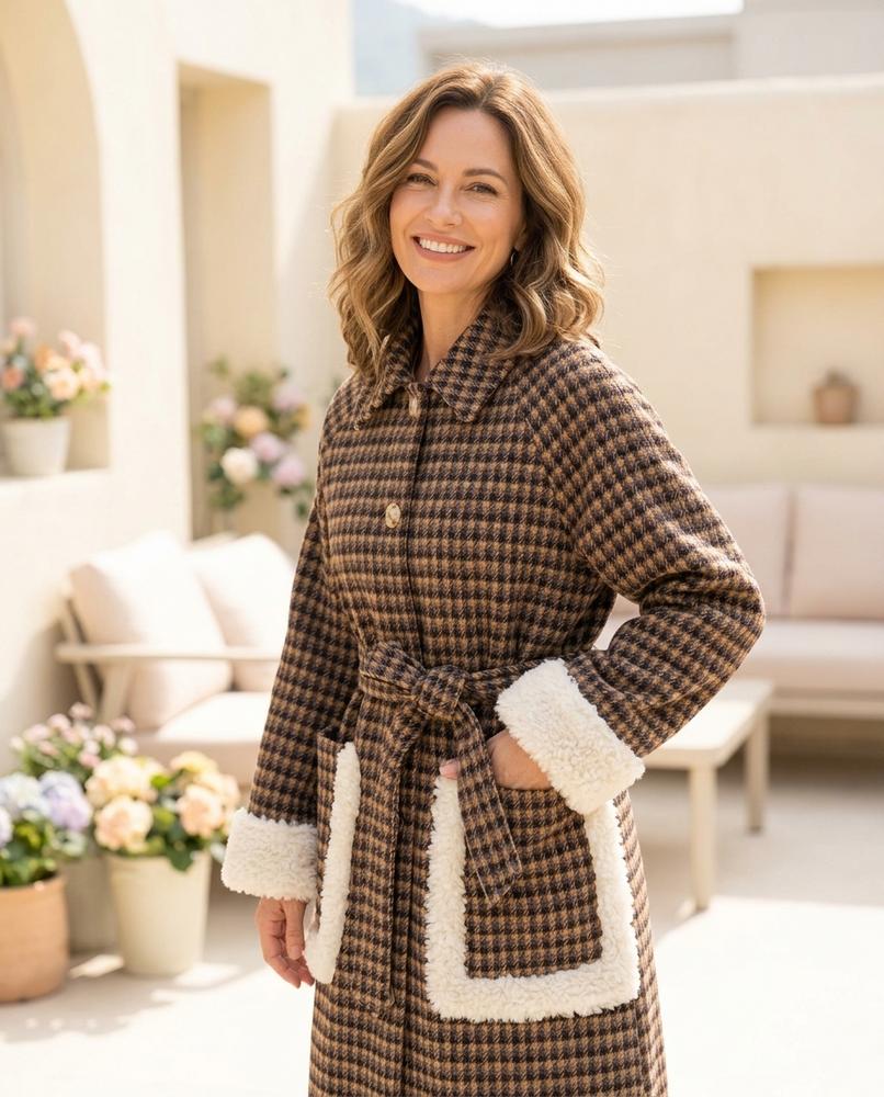 ExpressOutlet24 - Almir | Houndstooth Sherpa-Trimmed Coat Women