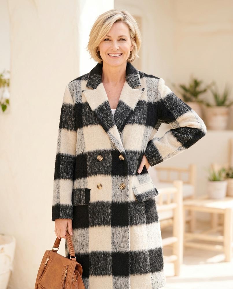 ExpressOutlet24 - Elsol | Double-Breasted Checkered Coat Women