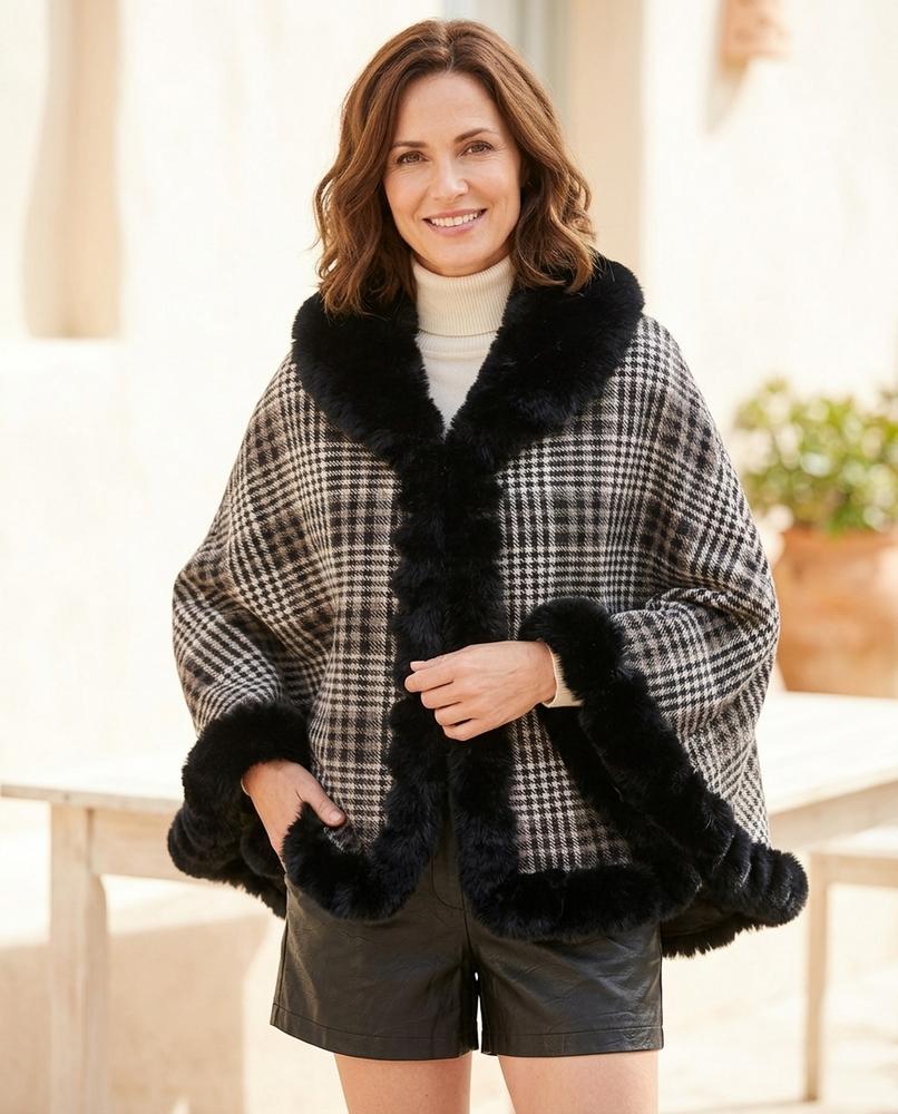 ExpressOutlet24 - Calan | Plaid Faux Fur-Trimmed Coat Women