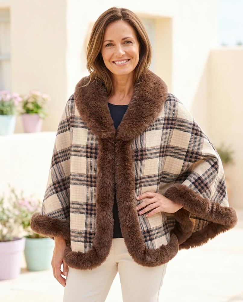 ExpressOutlet24 - Calan | Plaid Faux Fur-Trimmed Coat Women