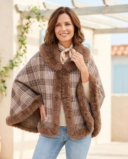 ExpressOutlet24 - Calan | Plaid Faux Fur-Trimmed Coat Women
