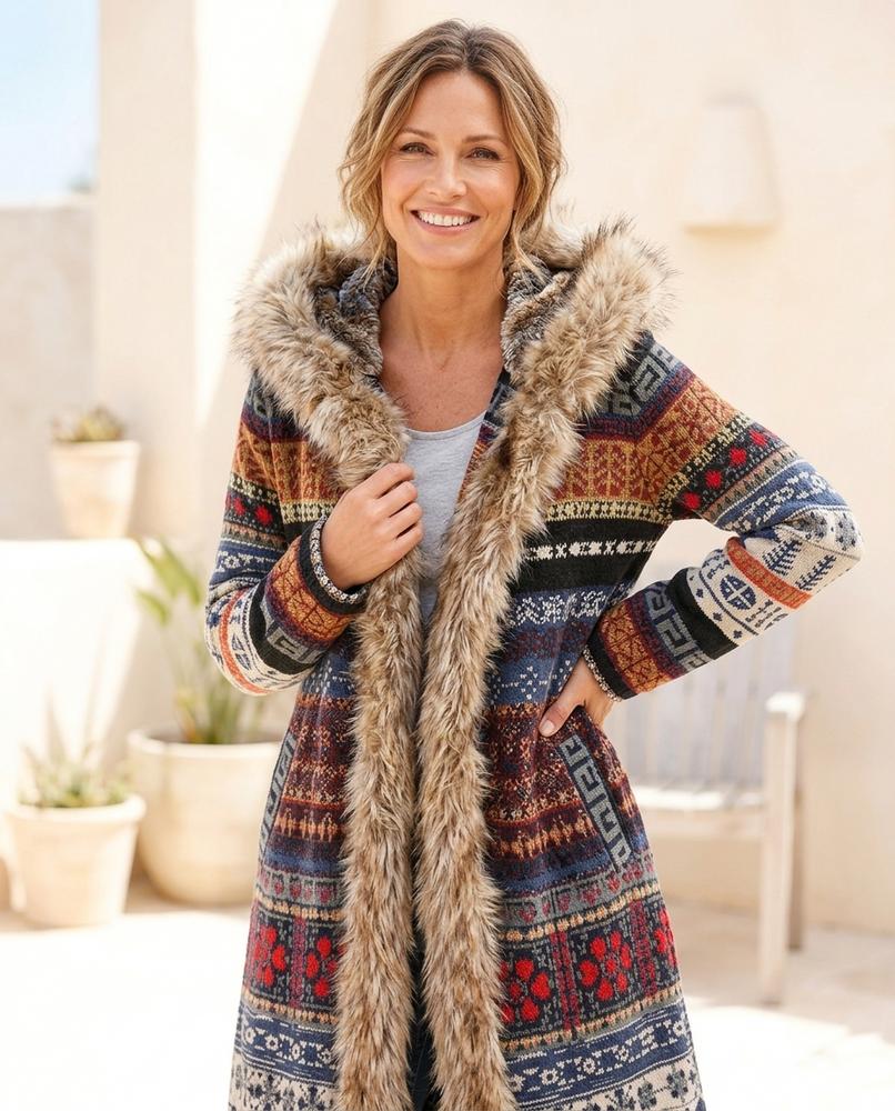 ExpressOutlet24 - Lazan | Hooded Patterned Coat Women