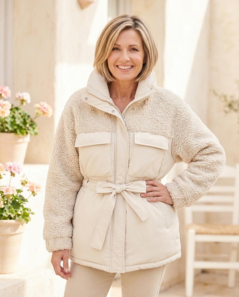ExpressOutlet24 - Talom | Mixed-Texture Belted Jacket Women