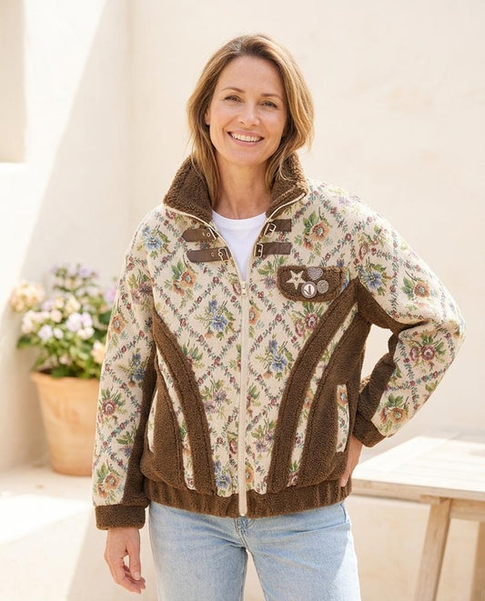 ExpressOutlet24 - Zadan | Floral-Patterned Fleece-Trimmed Jacket Women