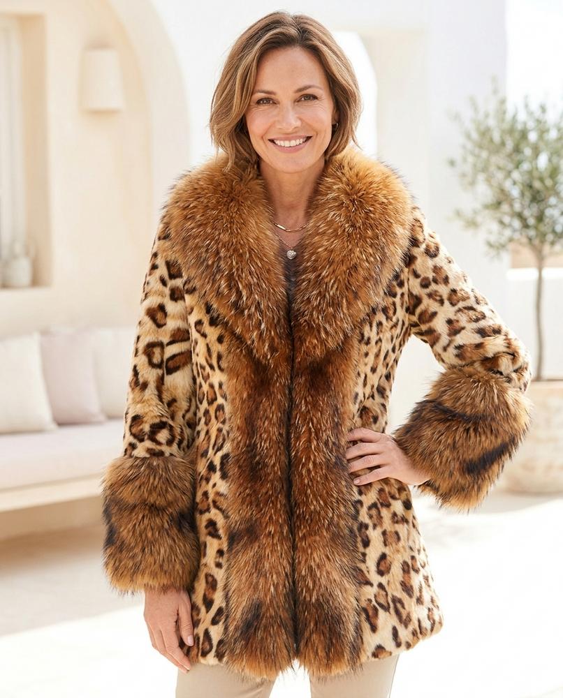ExpressOutlet24 - Vasan | Leopard Print Fur-Trimmed Coat Women