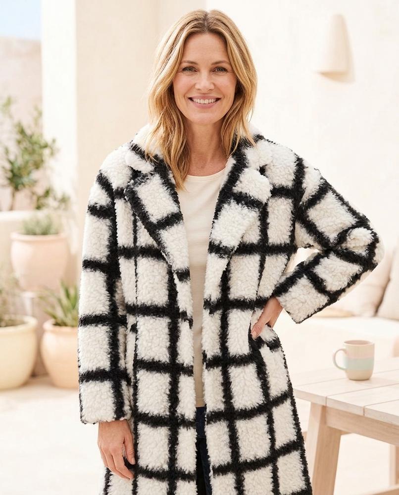 ExpressOutlet24 - Rotal | Checkered Sherpa Coat Women