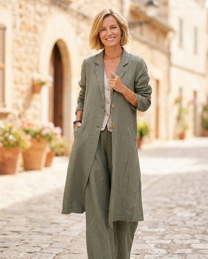 ExpressOutlet24 - Sarev | Linen-Look Three-Piece Suit Women