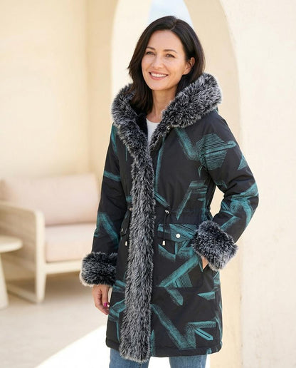 ExpressOutlet24 - Maram | Faux Fur-Trimmed Patterned Coat Women