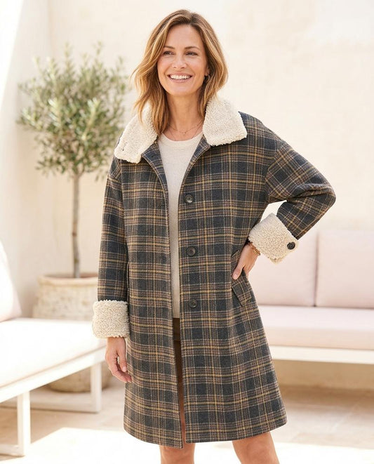 ExpressOutlet24 - Takar | Plaid Sherpa-Trimmed Coat Women