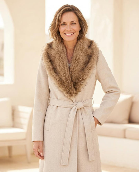 ExpressOutlet24 - Letal | Belted Fur-Trimmed Coat Women