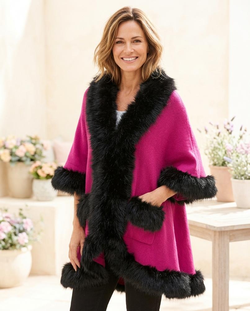 ExpressOutlet24 - Lovan | Fur-Trimmed Open-Front Cardigan Women