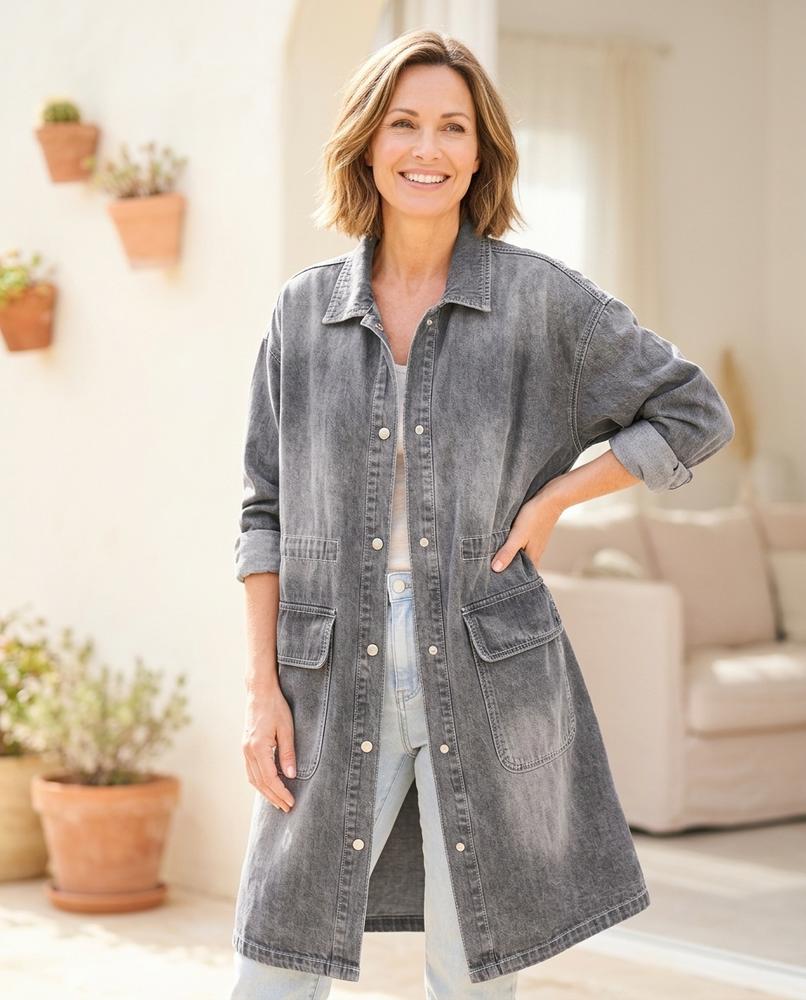 ExpressOutlet24 - Tasen | Washed Longline Denim Jacket Women