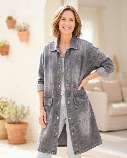ExpressOutlet24 - Tasen | Washed Longline Denim Jacket Women