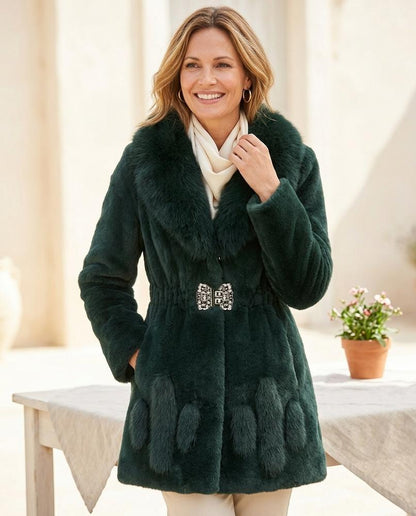 ExpressOutlet24 - Black | Faux Fur Fitted Coat Women