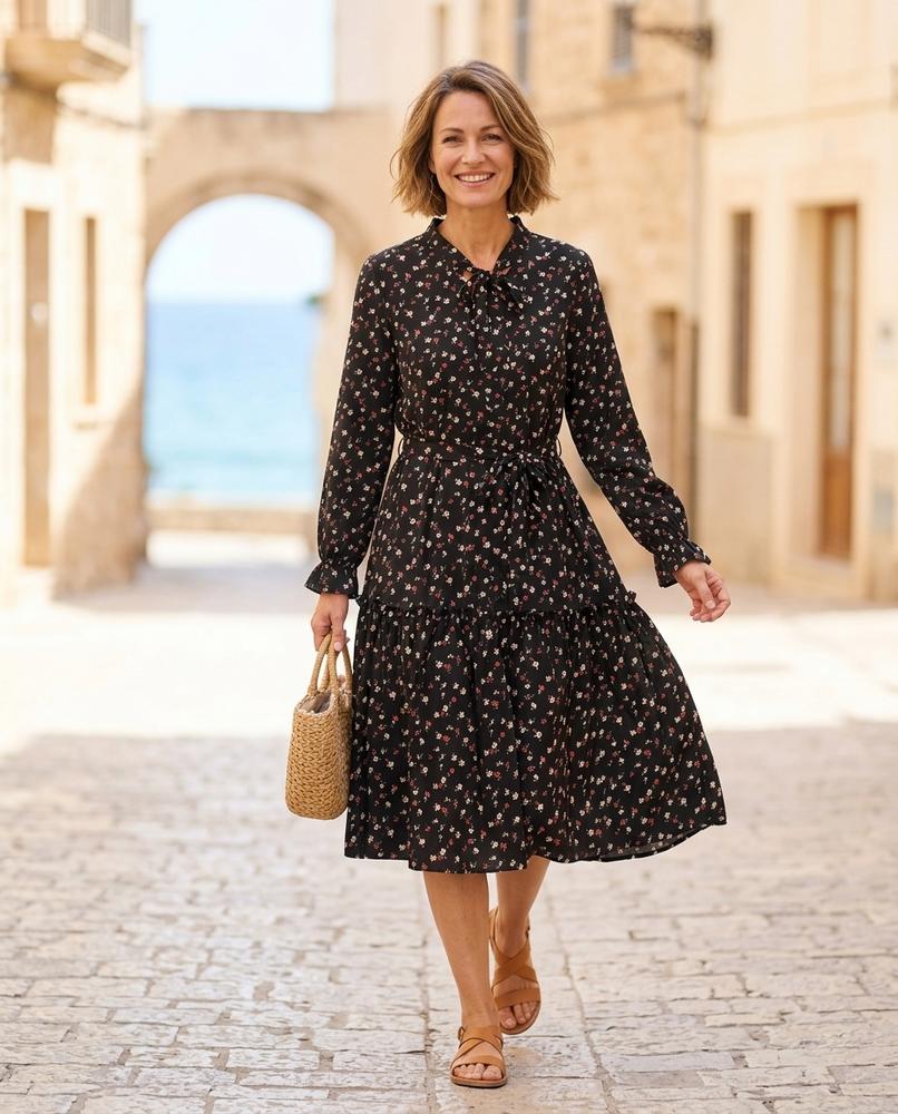 ExpressOutlet24 - Canav | Floral Long-Sleeved Midi Dress Women